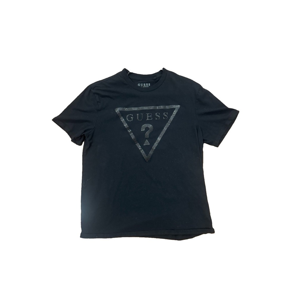 GUESS Los Angeles Men's Large Black Studded Rhinestone Triangle Logo T-Shirt